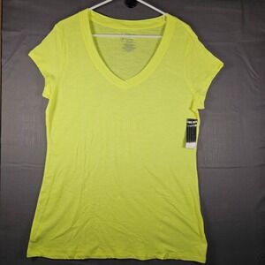 No Boundaries Womens XXL Neon Yellow V-Neck Slub Knit Short Sleeve T-Shirt NWT